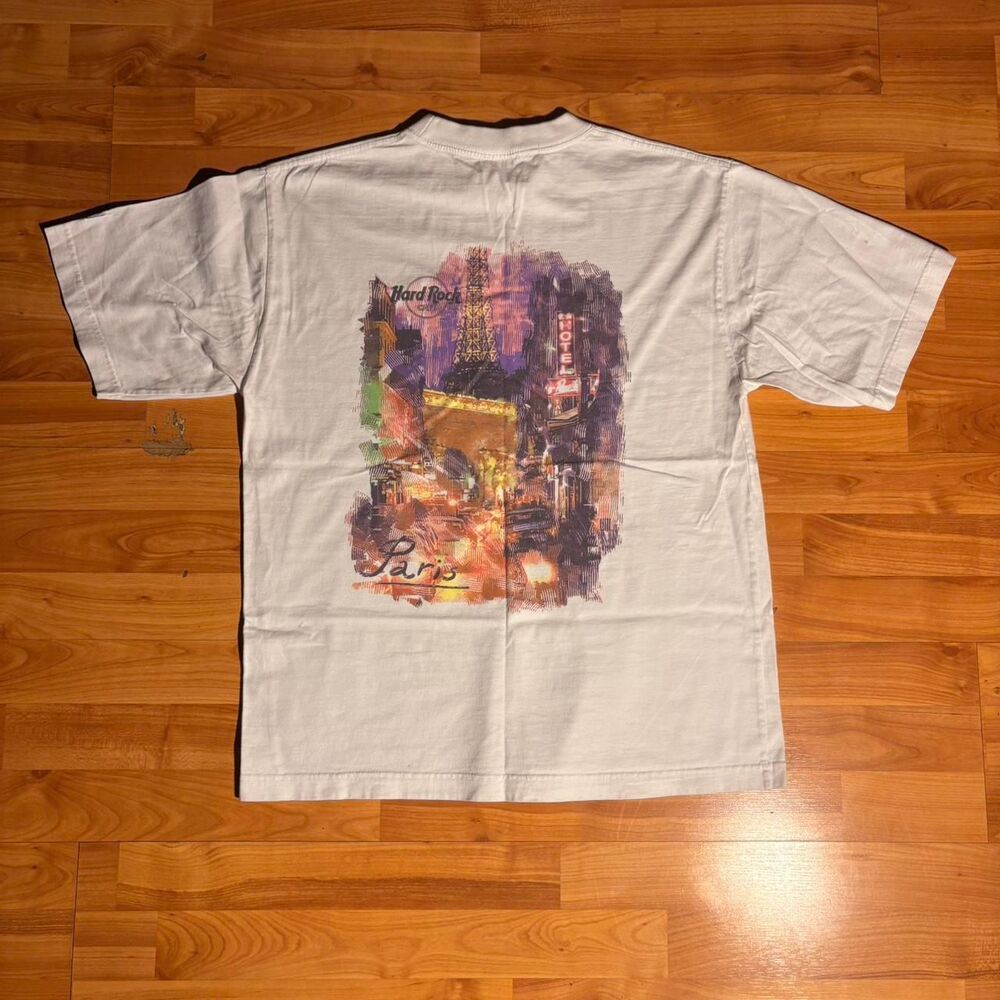 Vintage Hard Rock Cafe Paris White Tee Size L Rock Music Shirt